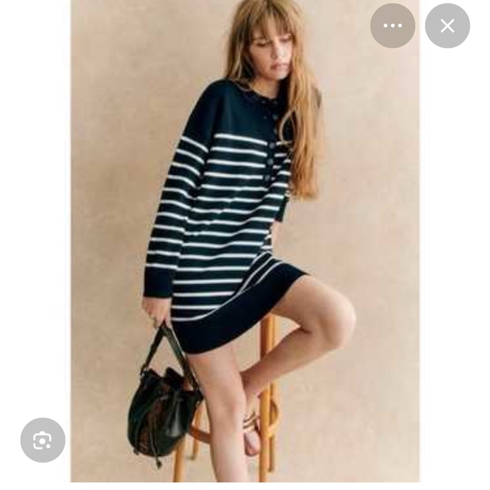 Sézane Navy Striped Sweater Dress, S